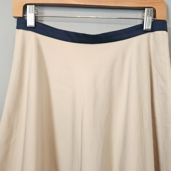 Akris Punto Color Block Cotton Gabardine Midi Skirt A-Line Size 6 Beige Khaki - Picture 2 of 4